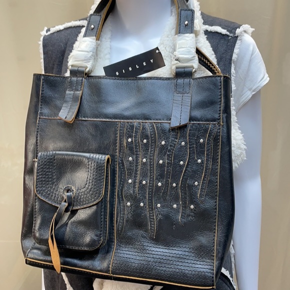 SISILY 100% LEATHER ADJUSTABLE BLACK STUDDED BAG - Picture 2 of 15